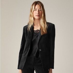 NEW JCREW Black Velvet Single Button Notched Collar Blazer Jacket